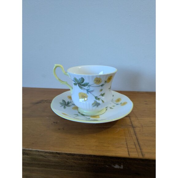 Queens Bone China Yellow Floral Teacup Saucer Rosina England Vintage Set - Picture 5 of 11